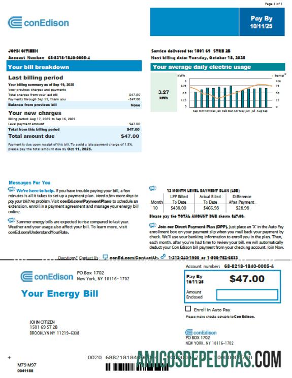 realista Modelo de conta de serviços públicos Conedison dos EUA em formatos Word e PDF, versão 3
